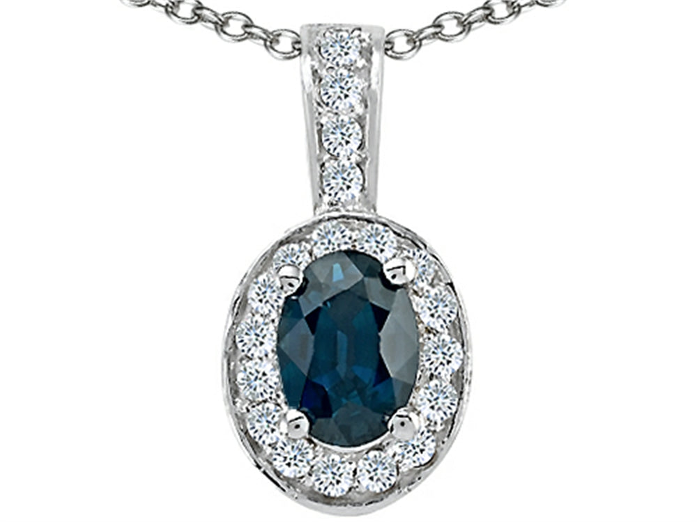 Tommaso Design Oval 7x5 mm Genuine Sapphire Pendant Necklace