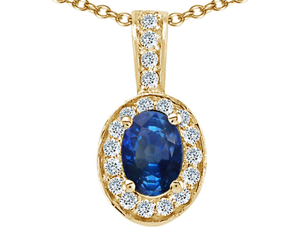 Tommaso Design™ Oval 7x5 mm Genuine Sapphire Pendant Necklace