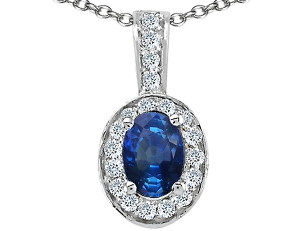 Tommaso Design Oval 7x5 mm Genuine Sapphire Pendant Necklace