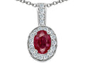 Tommaso Design Genuine Ruby and Diamond Oval Pendant Necklace