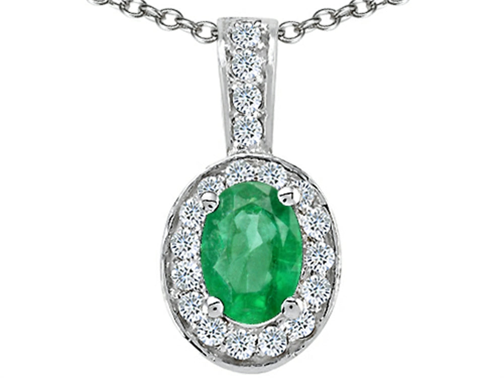 Tommaso Design Oval 7x5 mm Genuine Emerald Pendant Necklace