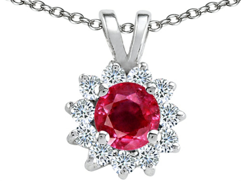 Tommaso Design Genuine Round Ruby and Diamond Pendant Necklace