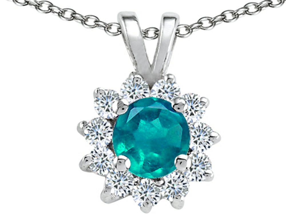 Tommaso Design Round Genuine Emerald Pendant Necklace