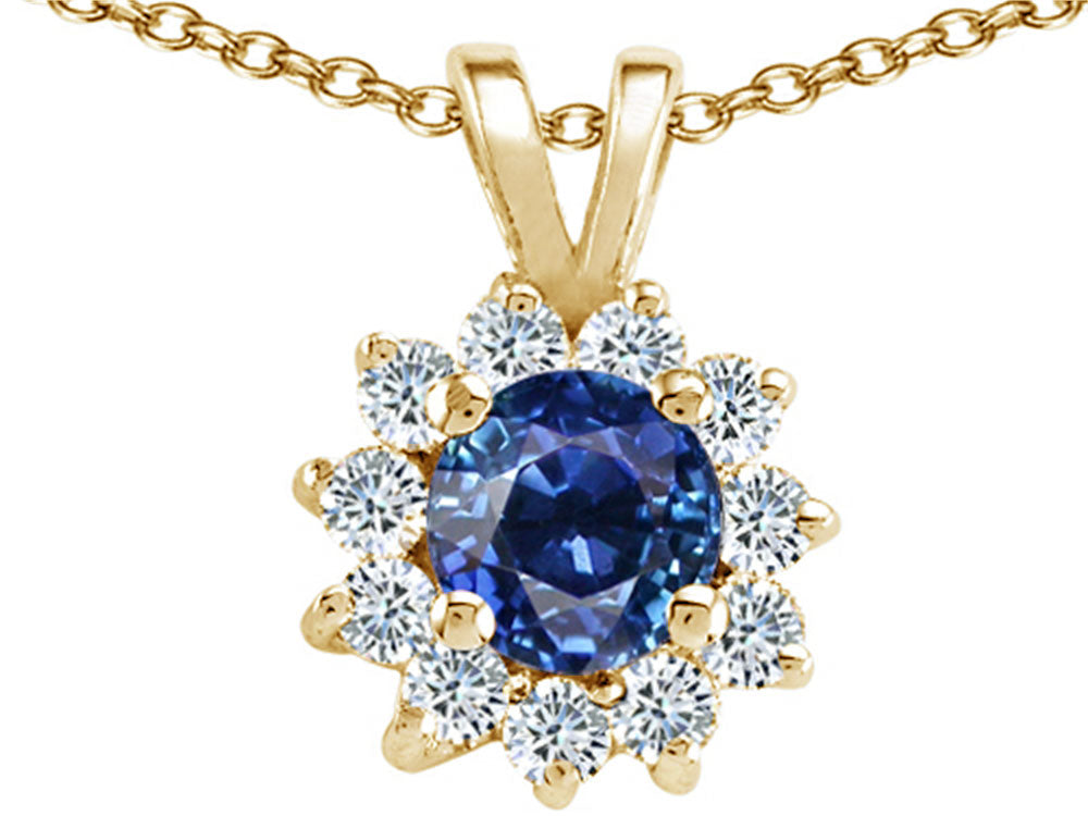 Tommaso Design™ Round Genuine Sapphire Pendant Necklace