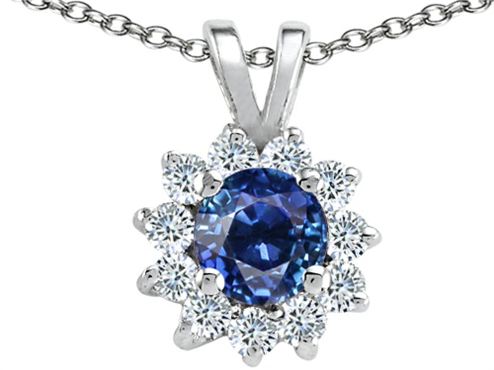 Tommaso Design Round Genuine Sapphire Pendant Necklace