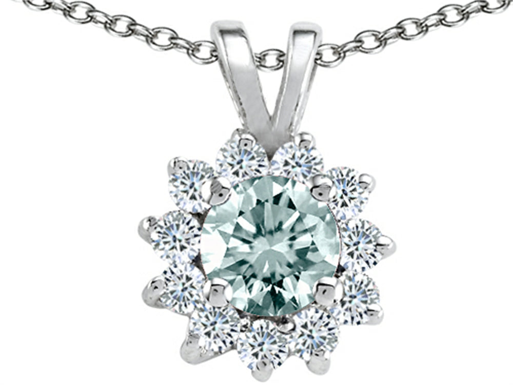 Tommaso Design Round Genuine Aquamarine Pendant Necklace