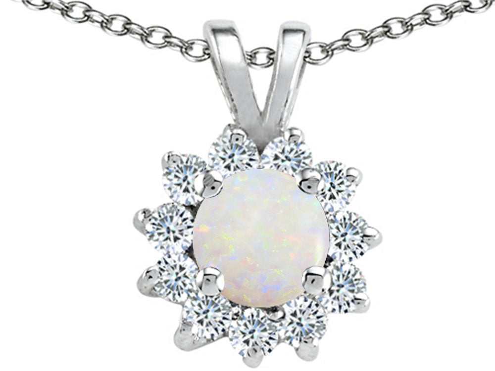 Tommaso Design Round Genuine Opal Pendant Necklace