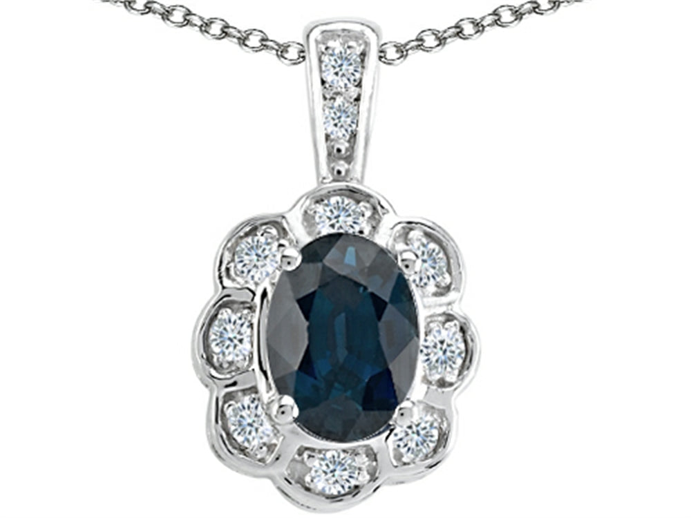 Tommaso Design Oval Genuine Sapphire Pendant Necklace