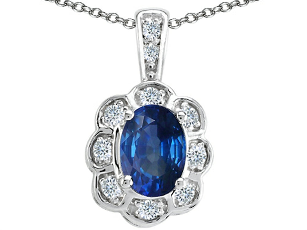 Tommaso Design Oval Genuine Sapphire Pendant Necklace