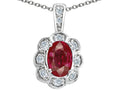 Tommaso Design Genuine Ruby and Diamond Oval Pendant Necklace