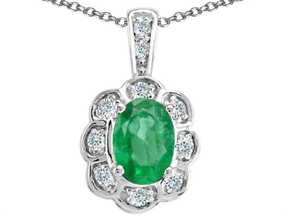 Tommaso Design Oval Genuine Emerald Pendant Necklace