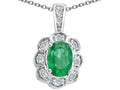 Tommaso Design Oval Genuine Emerald Pendant Necklace