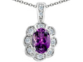 Tommaso Design Oval Genuine Amethyst Pendant Necklace
