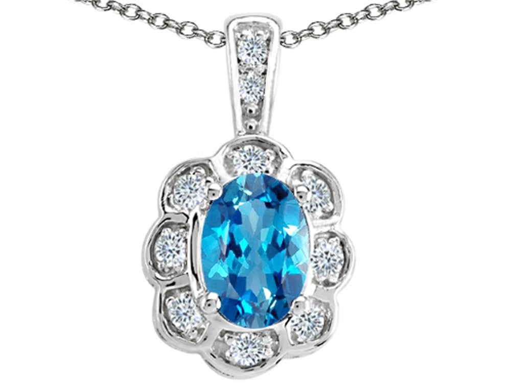 Tommaso Design Oval Genuine Bluetopaz Pendant Necklace