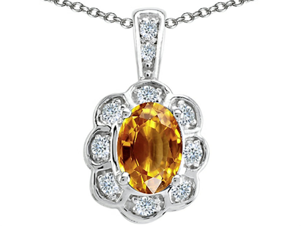 Tommaso Design Oval Genuine Citrine Pendant Necklace