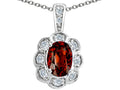 Tommaso Design Oval Genuine Garnet Pendant Necklace