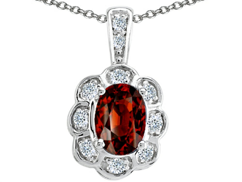 Tommaso Design Oval Genuine Garnet Pendant Necklace