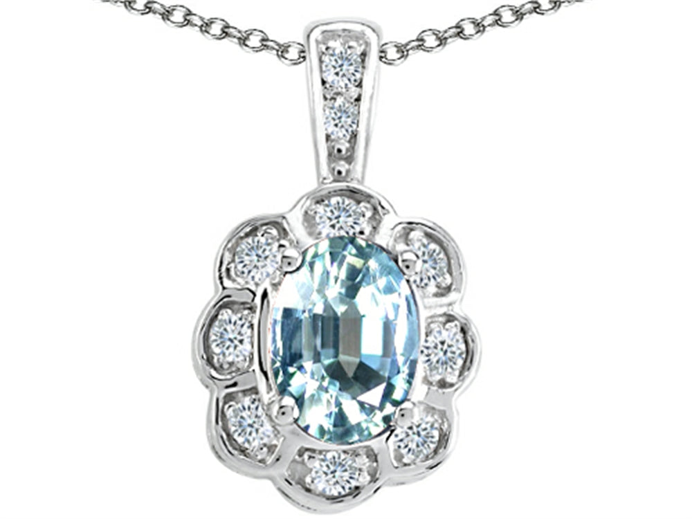 Tommaso Design Oval Genuine Aquamarine Pendant Necklace