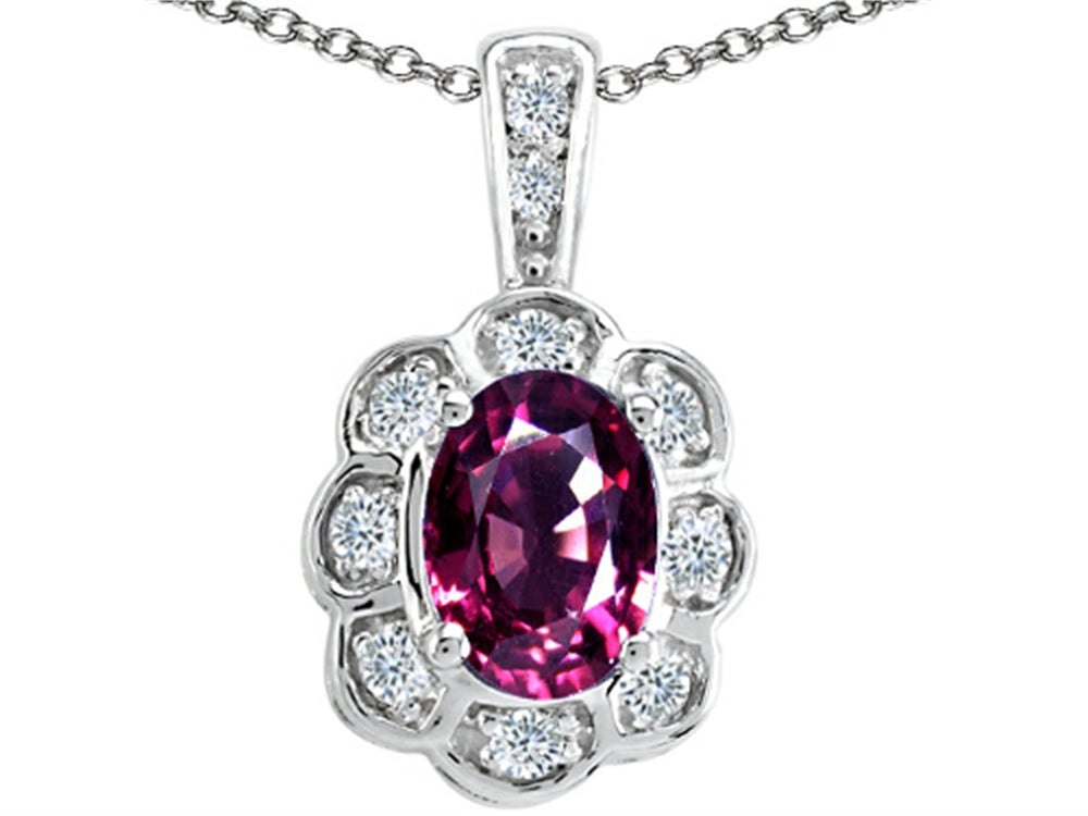 Tommaso Design Oval Genuine Rhodolite Pendant Necklace