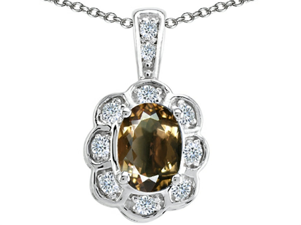Tommaso Design Oval Genuine Smoky Quartz Pendant Necklace