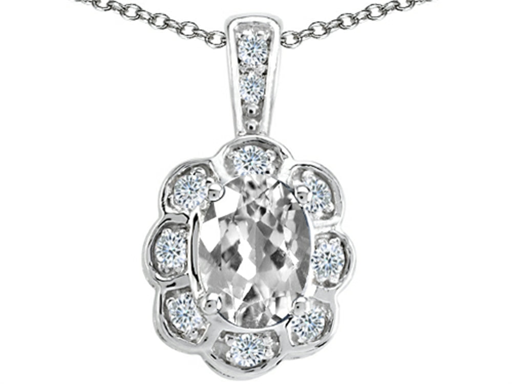 Tommaso Design Oval Genuine White Topaz Pendant Necklace