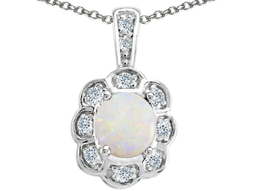 Tommaso Design Round Genuine Opal Pendant Necklace