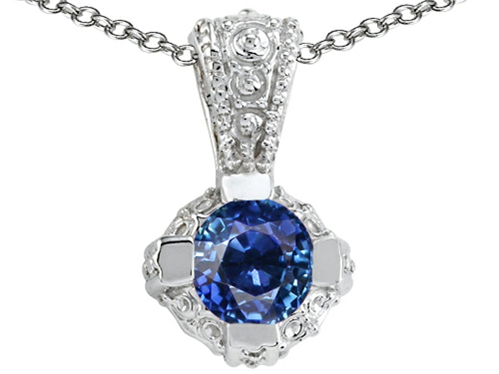 Tommaso Design™ Round Genuine Sapphire Pendant Necklace