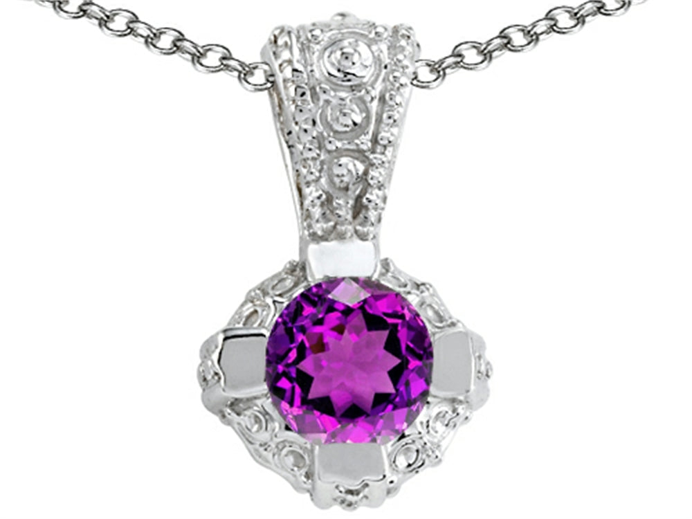 Tommaso Design Round Genuine Amethyst Pendant Necklace