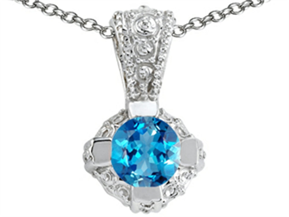 Tommaso Design Round Genuine Blue Topaz Pendant Necklace