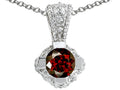 Tommaso Design Round Genuine Garnet Pendant Necklace