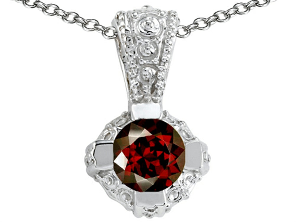 Tommaso Design Round Genuine Garnet Pendant Necklace