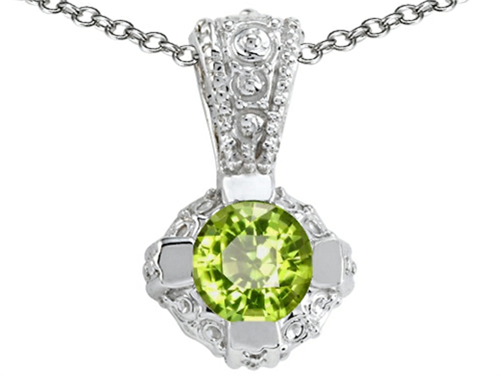 Tommaso Design Round Genuine Peridot Pendant Necklace