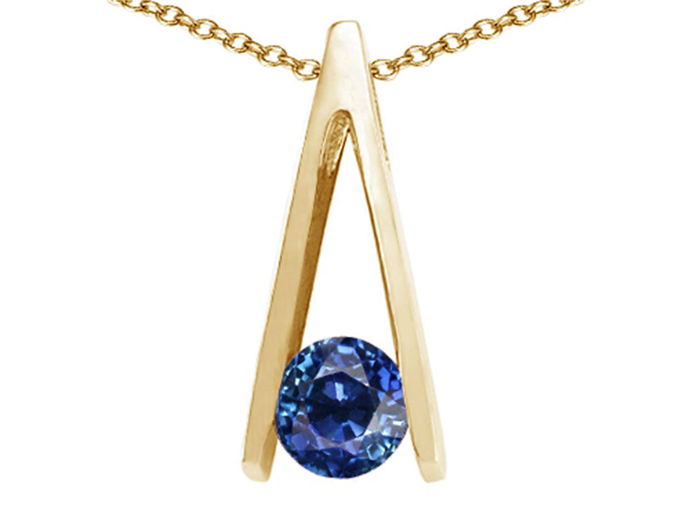 Tommaso Design Round Genuine Sapphire Pendant Necklace