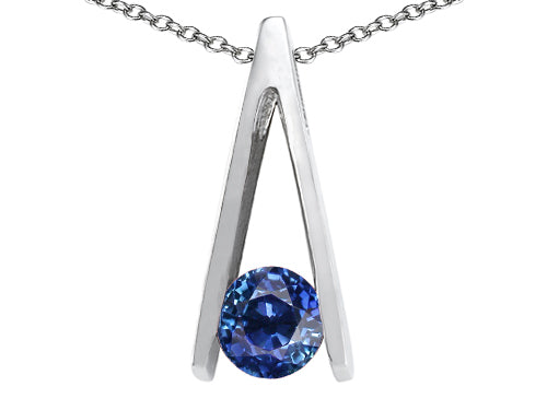Tommaso Design Round Genuine Sapphire Pendant Necklace