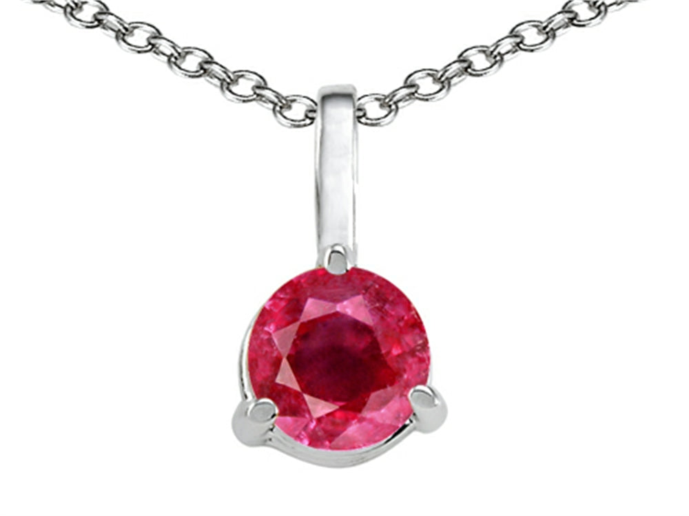 Tommaso Design Small Genuine Round Solitaire Ruby Pendant Necklace