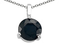 Tommaso Design Round Genuine Black Sapphire Solitaire Pendant Necklace