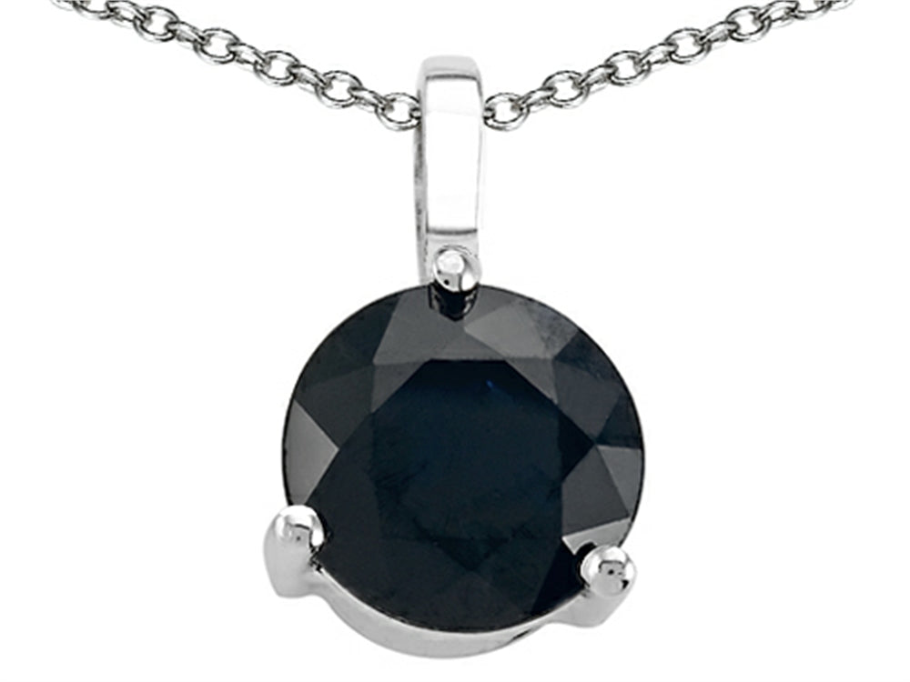 Tommaso Design Round Genuine Black Sapphire Solitaire Pendant Necklace