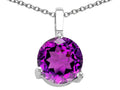 Tommaso Design Genuine Round Amethyst Solitaire Pendant Necklace