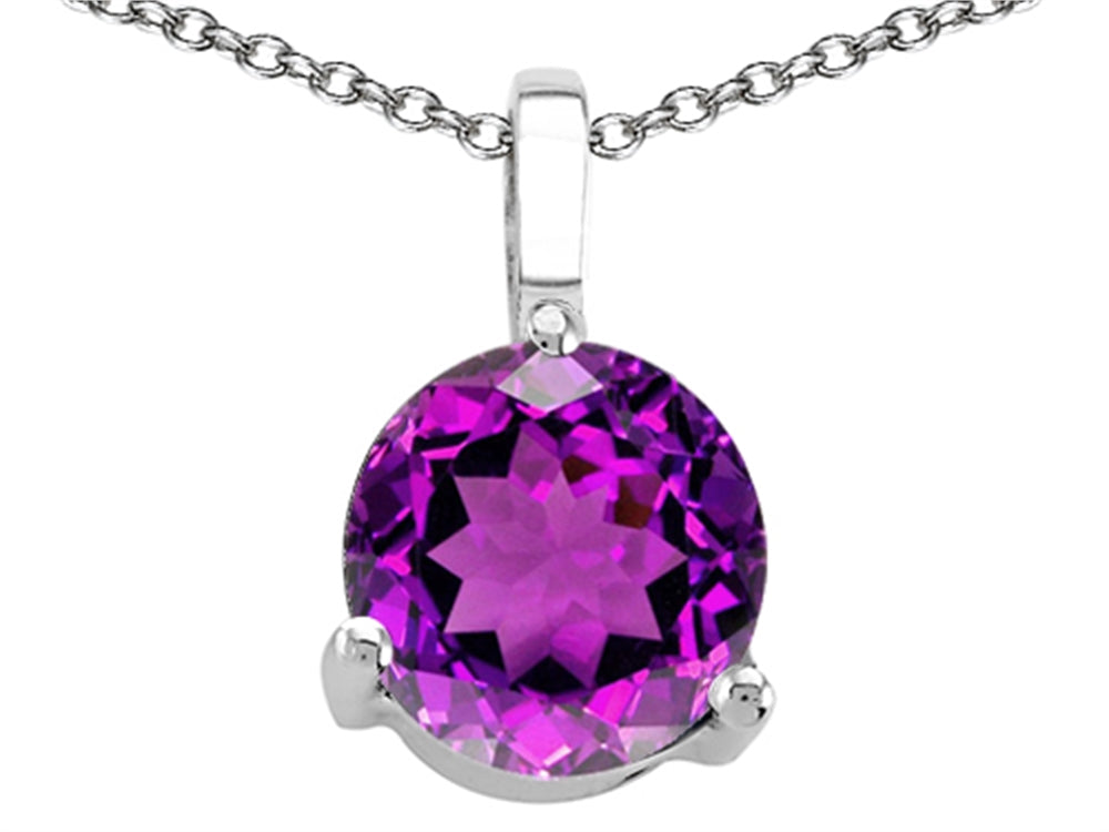 Tommaso Design Genuine Round Amethyst Solitaire Pendant Necklace