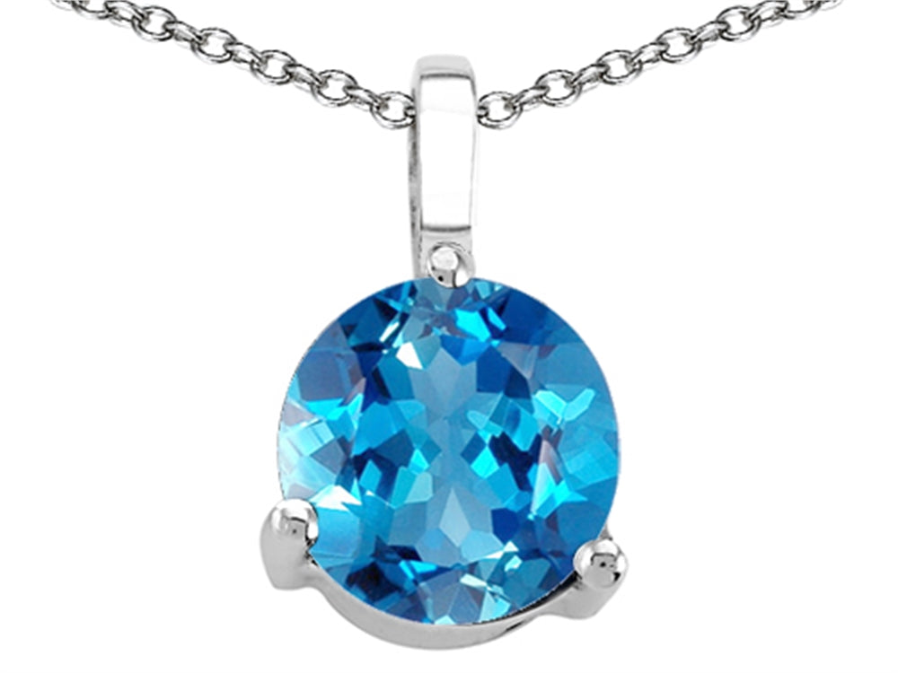 Tommaso Design Genuine Round Blue topaz Solitaire Pendant Necklace