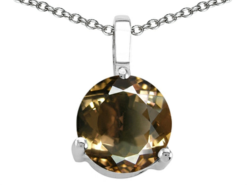 Tommaso Design Round Genuine Smoky Quartz Solitaire Pendant Necklace