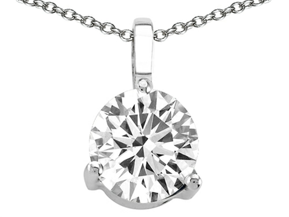 Tommaso Design Round Genuine White Topaz Solitaire Pendant Necklace