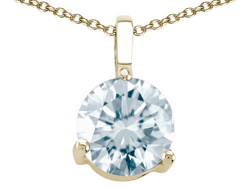 Star K Genuine Round Aquamarine Solitaire Pendant Necklace