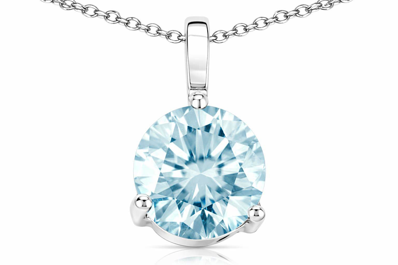 Star K Genuine Round Aquamarine Solitaire Pendant Necklace