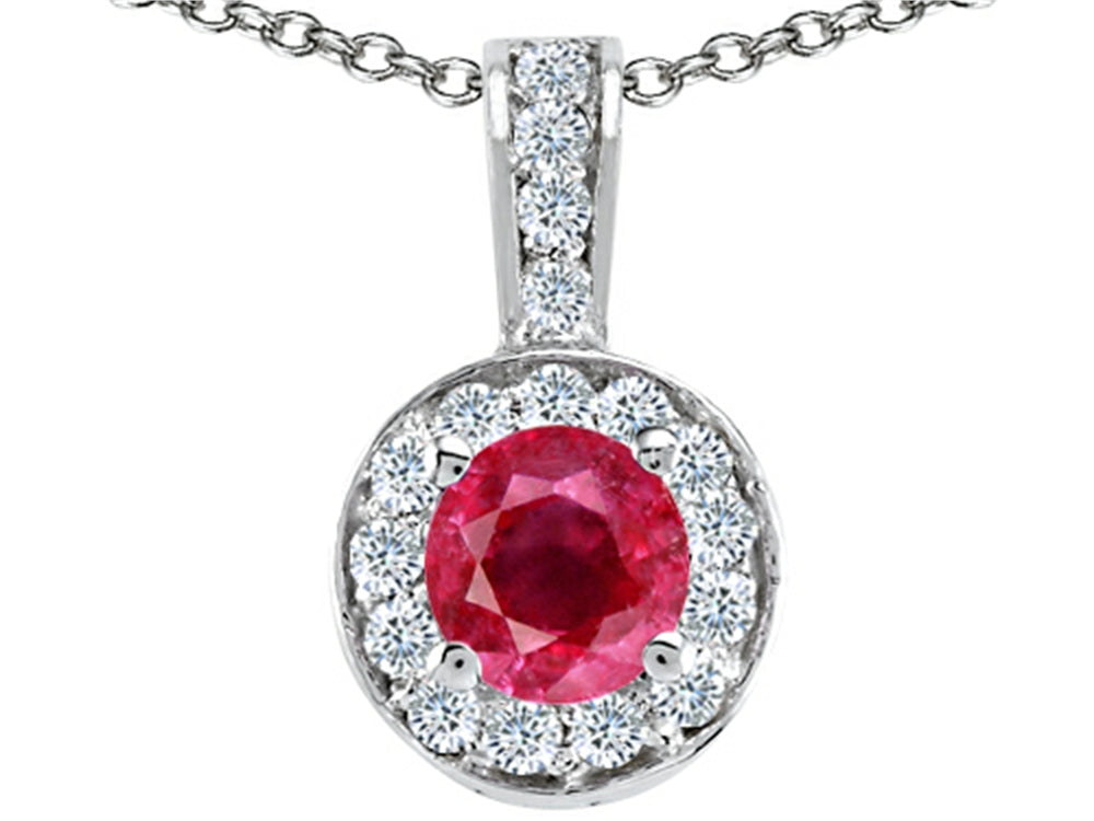 Tommaso Design Genuine Round Ruby and Diamond Pendant Necklace