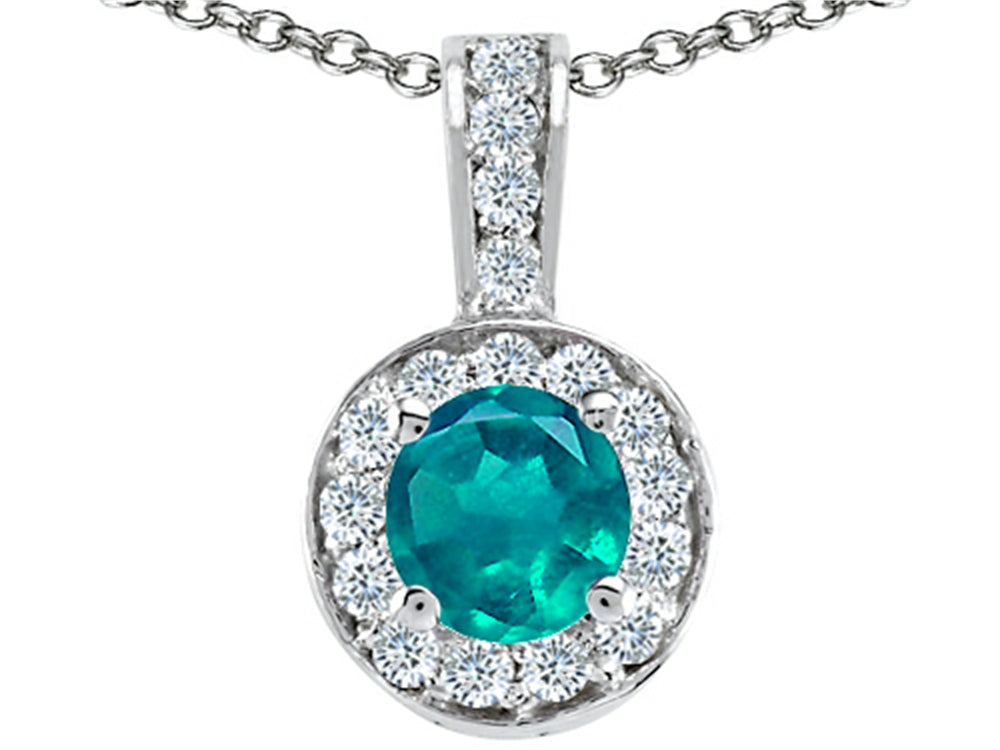 Tommaso Design Round Genuine Emerald Pendant Necklace