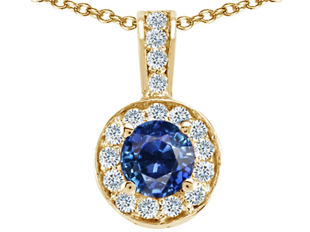 Tommaso Design™ Round Genuine Sapphire Pendant Necklace