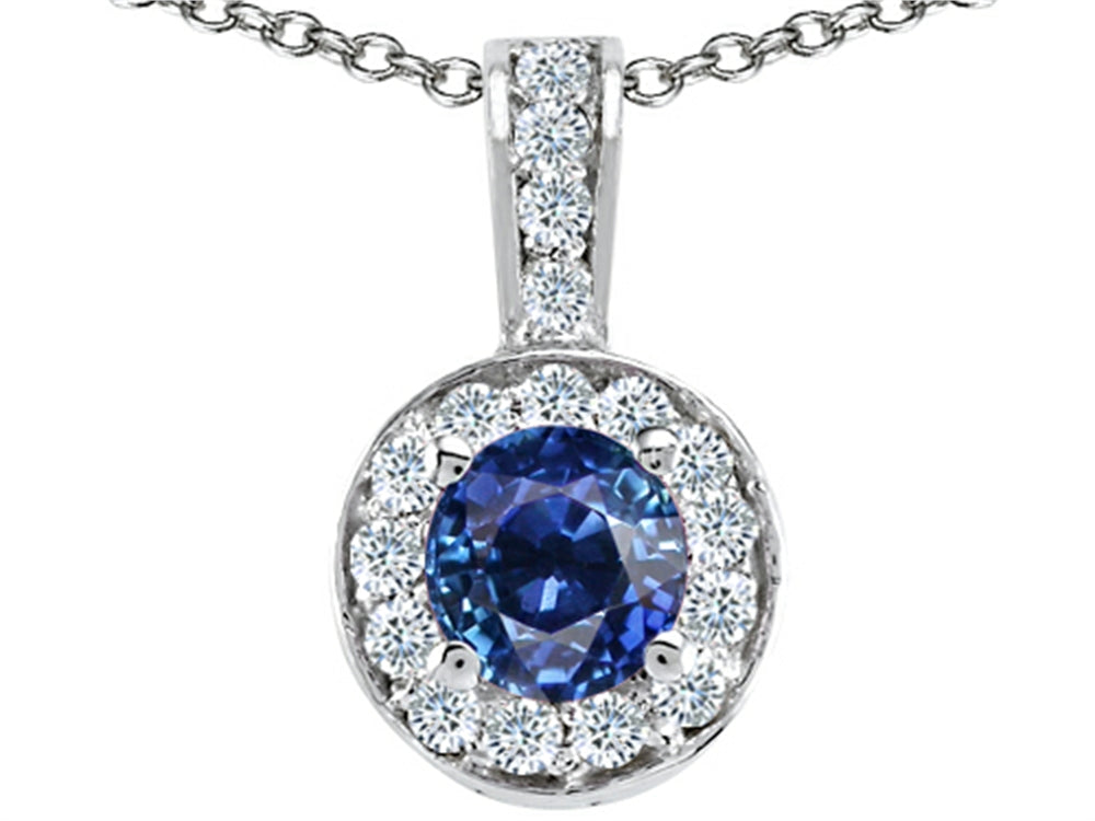 Tommaso Design Round Genuine Sapphire Pendant Necklace