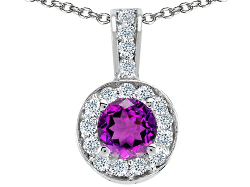 Tommaso Design Round Genuine Amethyst Pendant Necklace