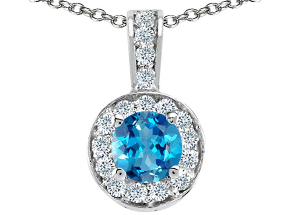 Tommaso Design Round Genuine Blue Topaz Pendant Necklace
